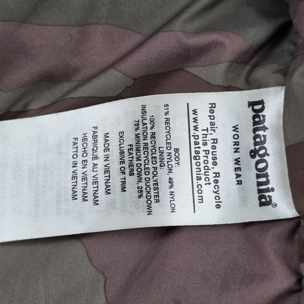 Patagonia Vest Womens Small Brown Down Puffer Quilted Full Zip Camo Lining - Picture 14 of 16
